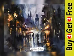 Buy Mystic City Lights Watercolor Art Painting Print 5 X7  On Matte Paper • 4.99£