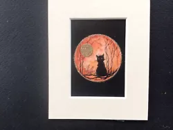 Buy Aceo Original Watercolour Painting By Toni Cat Sat In A Gold Light Moon • 6.90£