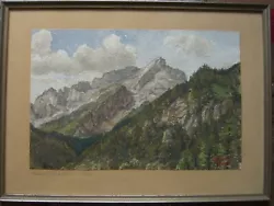 Buy K.Fink Alpspitze B.D.D.L Hut Watercolor Mountain Range Valley Rocky Antique Sign • 146.69£