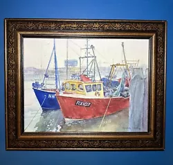 Buy Vintage Signed Boats Harbour Watercolour Painting  • 30£