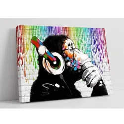Buy CanvasArtShop MONKEY DJ BANKSY LOVE PAINT RAIN CANVAS STREET WALL ART PRINT... • 27£