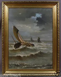 Buy 19th C. Seascape Painting Signed Edmond Van Der Haeghen  Ships In Ocean Storm  • 4,331.22£