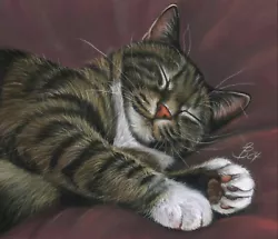 Buy Tabby Cat Tiger White Cat Catnap Pastel Painting Drawing Painting Art #59 • 116.01£