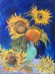 Buy Sunflowers Floral Acrylic On Large Canvas. 30x40 Inches. Working Beside Van Gogh • 180£