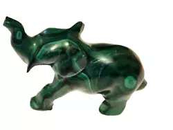 Buy Hand Carved Green Malachite Elephant Figurine - Lucky Trunk Up ~ Good Condition • 45£
