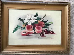 Buy Artist E.M.L. 1910 Framed Oil On Canvas Peaches Cherries & White Blossom • 12£