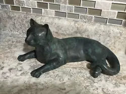 Buy Antique Heavy Cat Sculpture Bronze Figurine Patina Green • 191.20£