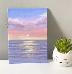 Buy Original Acrylic Painting Seascape Sunset Moonlight Landscape Canvas Panel • 18£