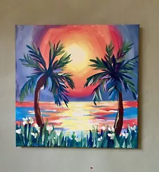 Buy ‘Aloha Sunset’ Original Acrylic Painting 12x12” Canvas Unframed Wall Decor • 24.26£