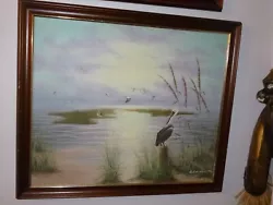 Buy Vintage Seascape Pelican Birds Oil Painting Canvas Signed Edmonson 20 X 23.5'' • 66.99£