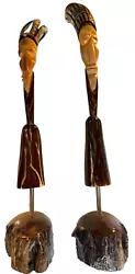 Buy Pair Of Vintage African Tribal Tall Man & Women Figurines Sculpture Carved Horn • 185£