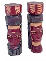 Buy Pair Hand Carved Jamaica Solid Wood Tiki Totem Head Statues Folk Art • 18.99£