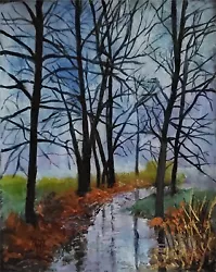 Buy YARY DLUHOS Autumn Fall Winter Landscape New England Trees Original Oil Painting • 112.93£
