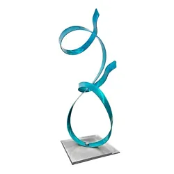 Buy New- Aqua Blue And Silver Metal Art Sculpture - Modern Art - Table Desk Decor  • 124.03£