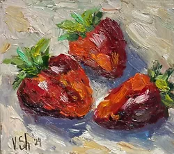 Buy Strawberry Original Oil Painting Still Life Kitchen Impressionism Art Signed • 25.63£