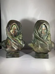 Buy Pair Of Bronze Resin Stone Vieled Woman Lady Statue Sculpture Busts • 450£