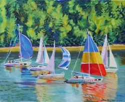 Buy Medium Vintage Oil Painting On Canvas. Regatta On Riverscape Signed & Framed. • 4,999£