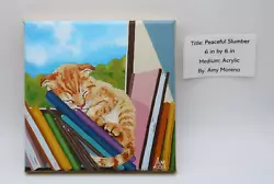 Buy Acrylic 6 In Cat Painting Original Art By: Amy Moreno/ Rockn Palette • 63.04£
