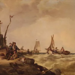 Buy Great Seascape Painting Landscape Oil On Canvas Artwork Boats 19th Century 800 • 5,200£