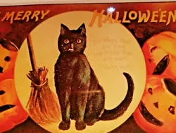 Buy Vintage Black Cat  A Merry Halloween  Print Picture Art Collectable Photo ❤️ • 1.10£