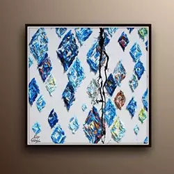 Buy Abstract Painting 35  Oil Painting Of Blue Diamonds, Thick Oil Layers, Handmade • 362.25£