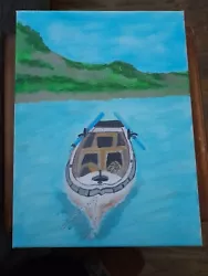 Buy Handpainted Canvas Acrylic Painting 23cm By 30cm New Of A Boat On Water • 3.75£