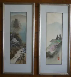 Buy Pair Of Chinese Landscape Paintings Mountain & Water Fisherman Signed Stamped  • 24.99£