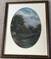 Buy Early C20th Century Framed Glazed Oval Oil Woodland River Scene With Bridge • 11£