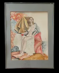 Buy Vintage 1970s Artist Signed Framed Watercolor - Nude Mid Century Modern • 257.26£