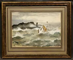 Buy 19th Century American Coastal Landscape With Rough Seas And A Boat Lighthouse • 4,724.97£