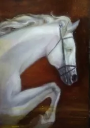 Buy White Horse. Race Horse. Oil, Cardboard. Original. Classic. Anno 2024 • 88£
