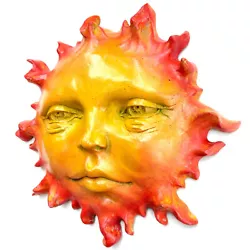 Buy Folk Art Sun Face Sculpture 11  Yellow Orange Cast Stone Wall Art, By Claybraven • 72.76£