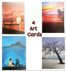 Buy Set 4  ACEO Art Cards Landscape Artist Signed Paintings Miniature Ooak Acrylic • 4.95£