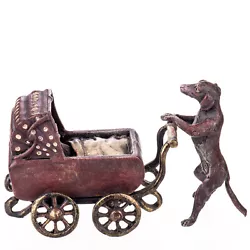 Buy Vintage Vienna Austria Cold Painted Bronze  Figure Of Dog With Stroller • 220.58£