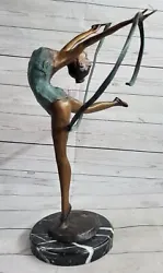 Buy Vintage Bronze Female Gymnast In Hoop Sculpture Libra Gymnastics Athletics Decor • 224.18£