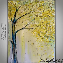 Buy Yellow Flowering Tree Acrylic Painting 30  By 40  Artist Direct On Canvas - AMA • 370.08£