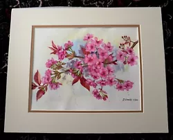 Buy Original Pink Cherry Blossom Floral Nature Garden Watercolour Painting Mounted • 19.99£