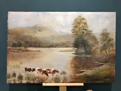 Buy Antique Unframed Oil Painting Of  Cattle By A Countryside Stream, Signed. • 19.99£
