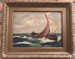 Buy 1900 Old Antique Oil Painting On Canvas Ship At Sea Signed By Artist Framed 42cm • 69.90£