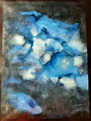 Buy Watercolor & Ink Painting. Abstract Decor Blue Space Nebula. Paul Eres. 11x15 • 66.14£