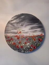 Buy 🎨 Poppies At Dusk  Bob Ross Style Cicular Signed Oil Painting Local Artist 16  • 30£