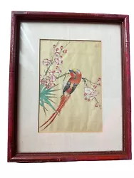 Buy Watercolor  Rice Paper Painting Signed Stamped Chinese Bird Cherry Blossom VTG • 28.94£