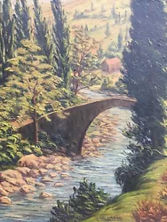 Buy Very Pretty Painting Léon Daran 1950 Oil Panel Wood Bridge Nature Hsp • 176.27£