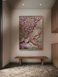 Buy Blossoming Serenity: Handcrafted Gold Foil & Plaster Cherry Blossom Art A4 Size • 59.99£
