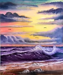 Buy “Purple Waves At Sunset” Oil On Panel, 20x24 Inches CBrosnan • 681.18£