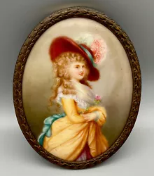 Buy Antique Oval Hand-painted Portrait Of Period Lady On Porcelain, Framed • 120£