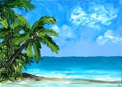 Buy Original Artwork Sea Morning Trees Palm Trees Oil Painting Seascape... • 32.33£