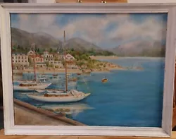 Buy Vintage Oil Painting Nautical Harbour Framed Signed • 32£