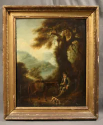 Buy 19th Century Beautiful Landscape With A Man His Horse And A Dog • 2,362.48£