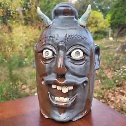 Buy Folk Art Pottery Devil Face Jug W/ Open Base By Savannah Craven | 10.75  X 6.5  • 124£